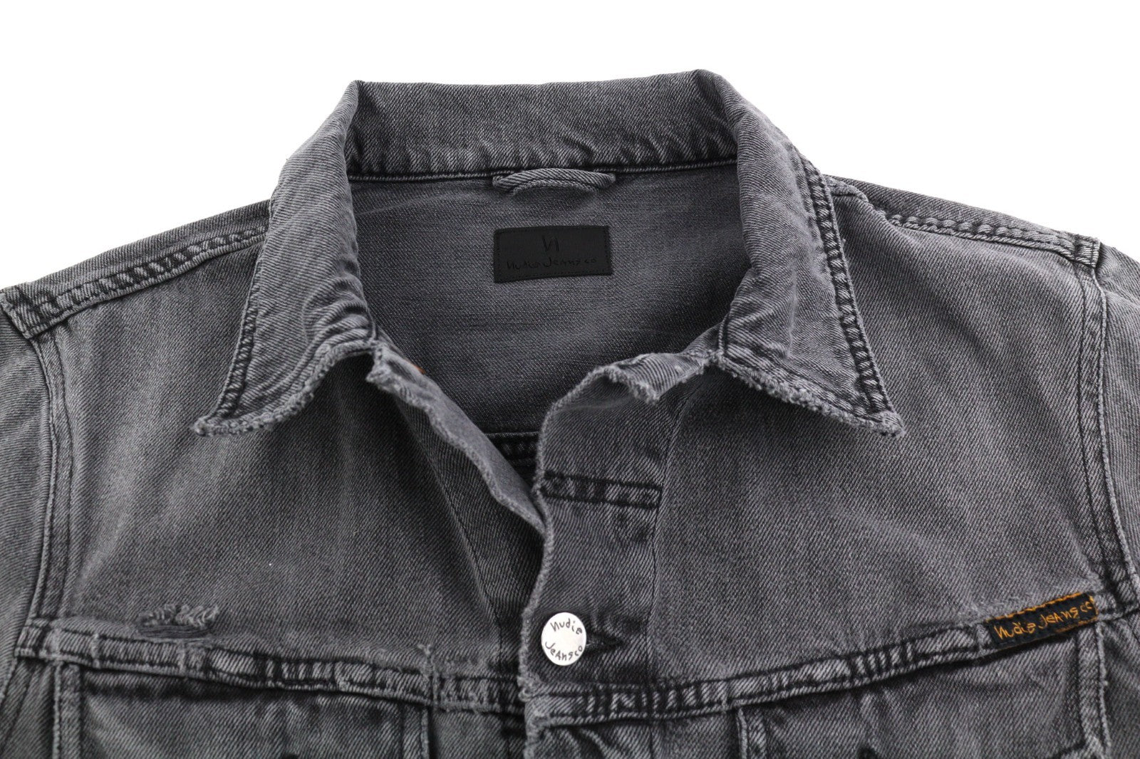 NUDIE JEANS Billy Men's M Desolation Grey Mid Denim Polo Neck Button Jacket