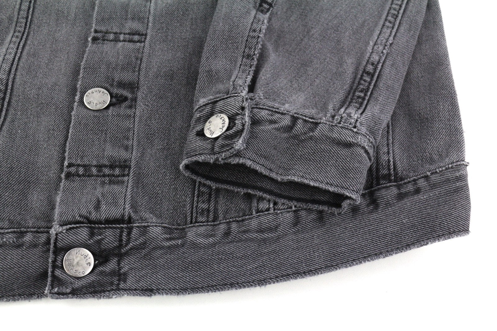 NUDIE JEANS Billy Men's M Desolation Grey Mid Denim Polo Neck Button Jacket