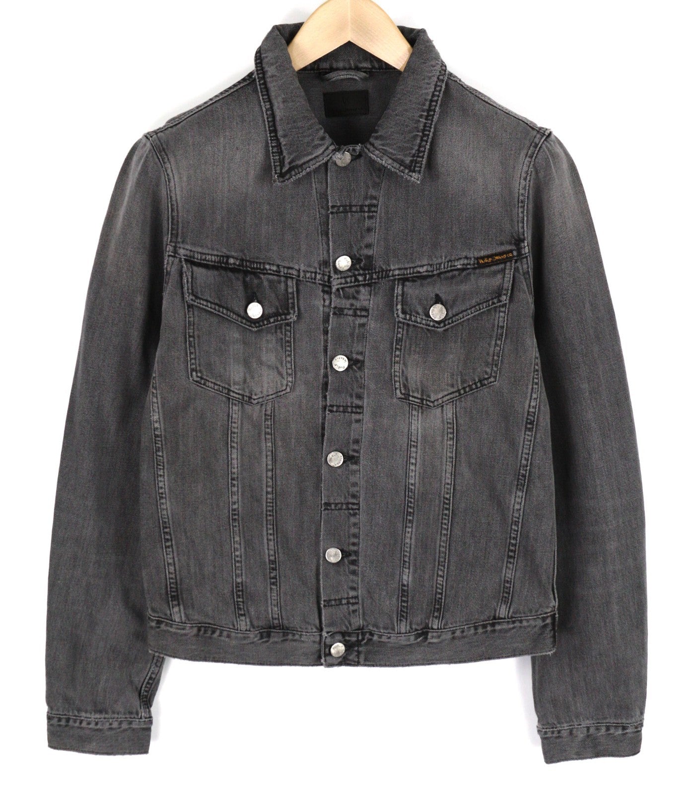 NUDIE JEANS Billy Men's M Desolation Grey Polo Neck Mid Denim Button Coat