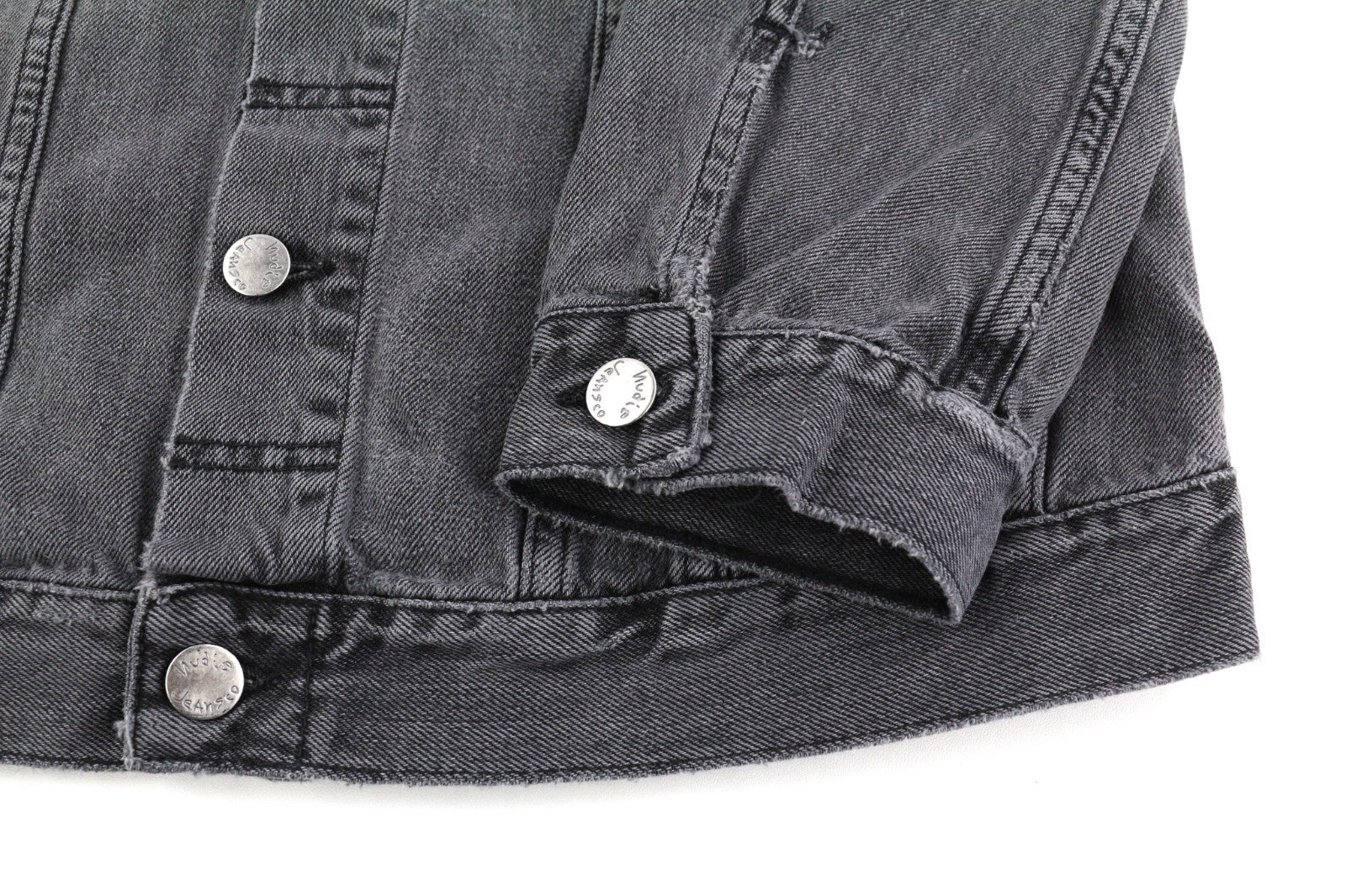 NUDIE JEANS Billy Men's M Desolation Grey Polo Neck Mid Denim Button Coat