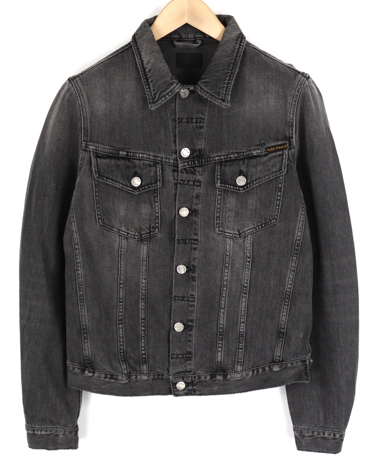 NUDIE JEANS Billy Men's M Desolation Grey Polo Collar Mid Denim Button Top