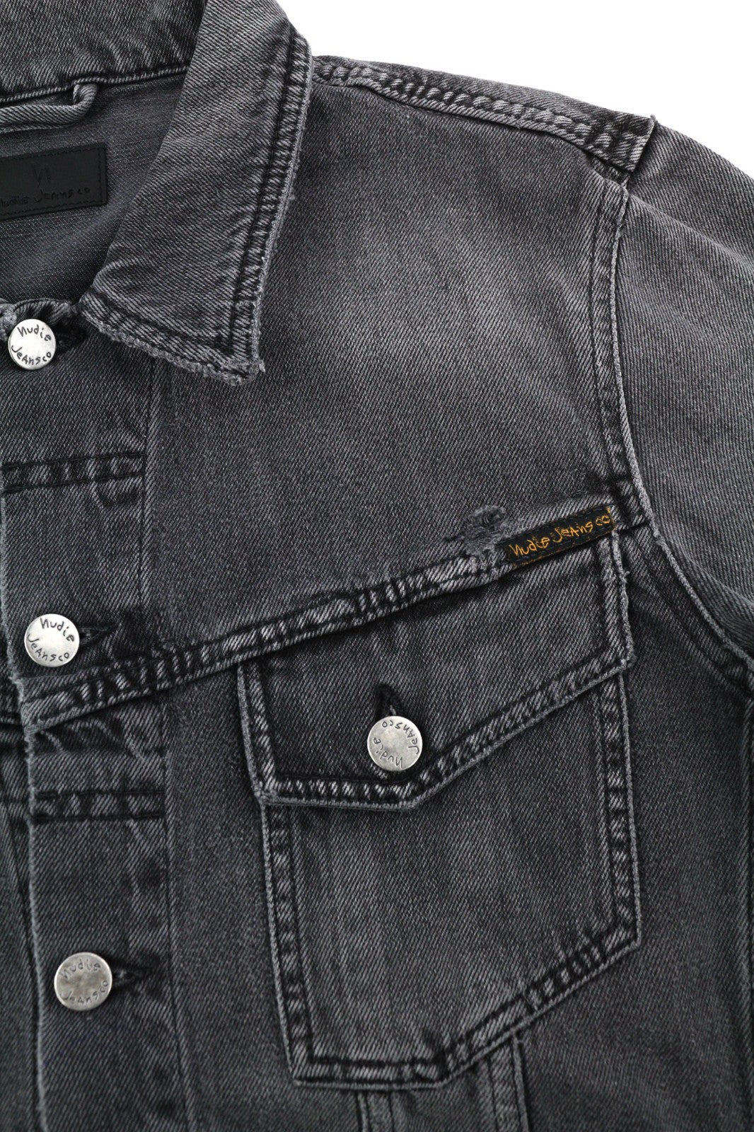 NUDIE JEANS Billy Men's M Desolation Grey Polo Collar Mid Denim Button Top