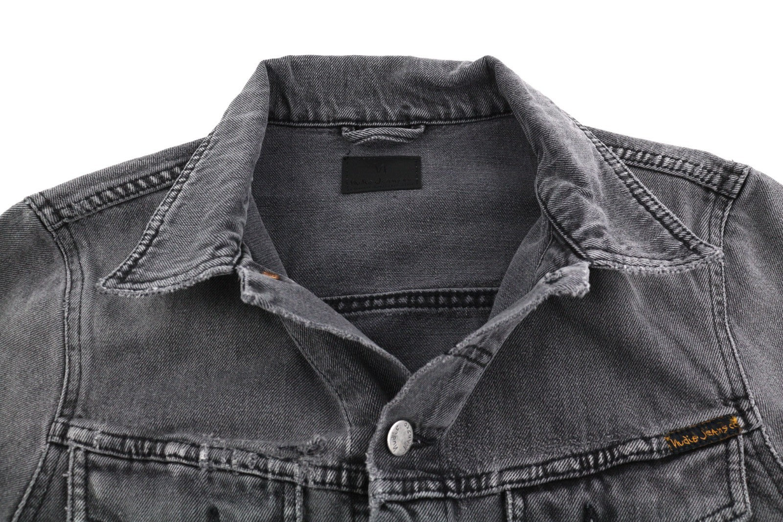 NUDIE JEANS Billy Men's S Desolation Grey Polo Neck Button Mid Denim Jacket