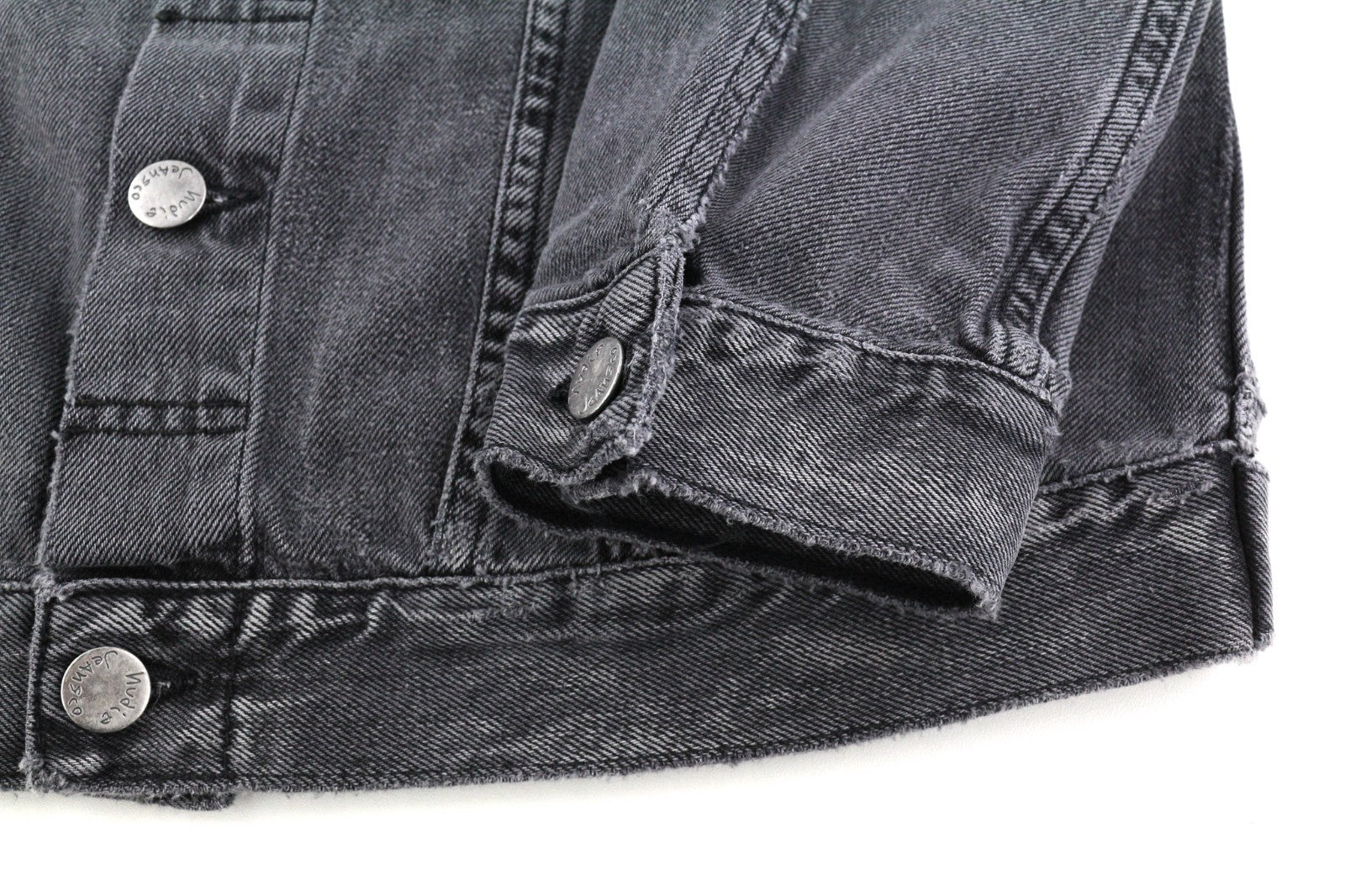 NUDIE JEANS Billy Men's S Desolation Grey Polo Neck Button Mid Denim Jacket