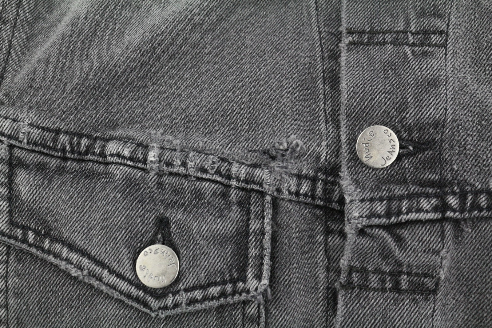 NUDIE JEANS Billy Men's S Desolation Grey Polo Neck Button Mid Denim Jacket