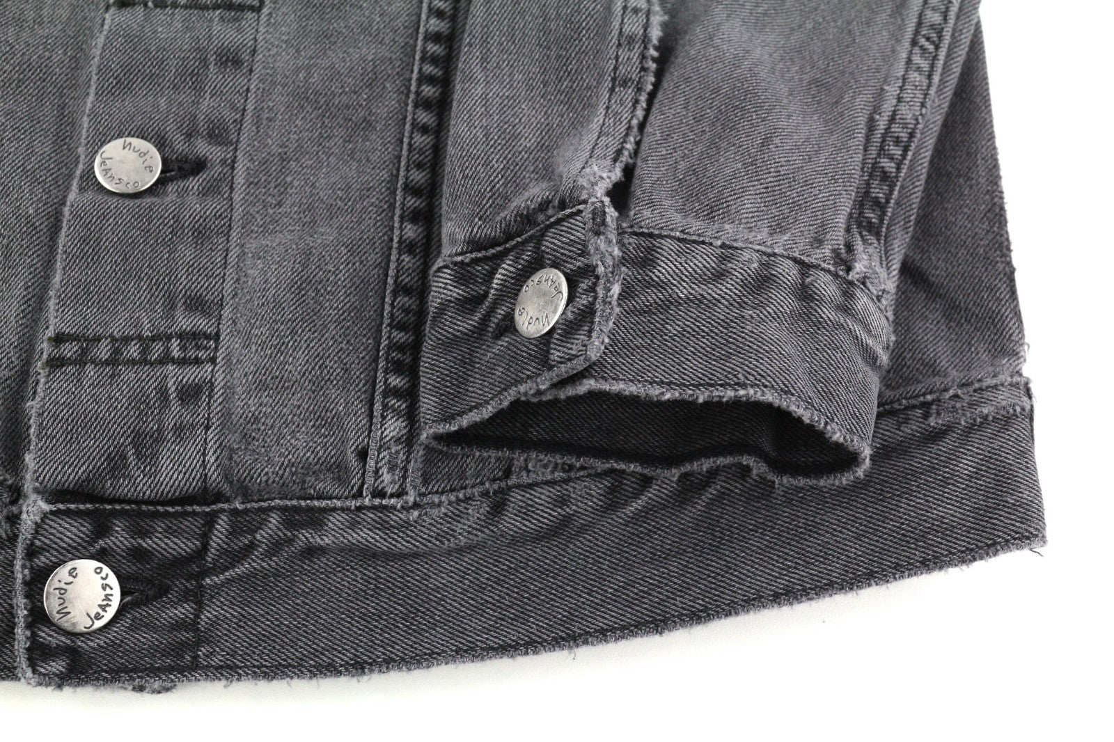 NUDIE JEANS Billy Men's S Desolation Grey Polo Neck Mid Denim Buttoned Coat