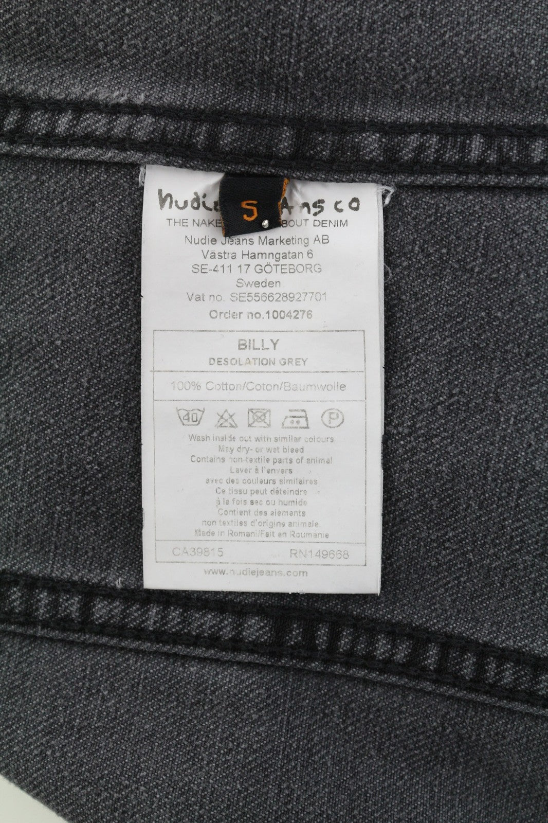 NUDIE JEANS Billy Men's S Desolation Grey Polo Neck Casual Mid Denim Jacket