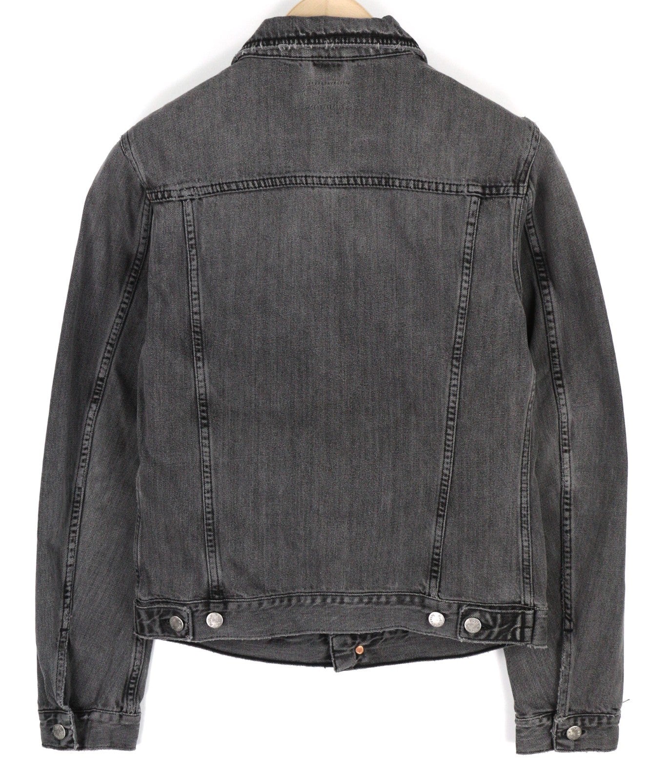 NUDIE JEANS Billy Men's S Desolation Grey Polo Neck Logo Mid Denim Jacket