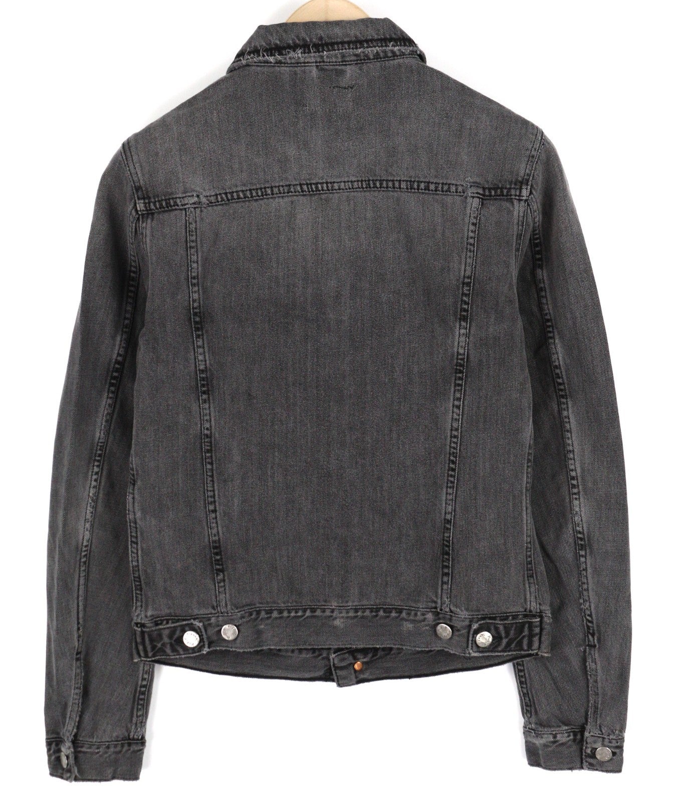 NUDIE JEANS Billy Men's S Desolation Grey Polo Neck Logo Button Denim Jacket