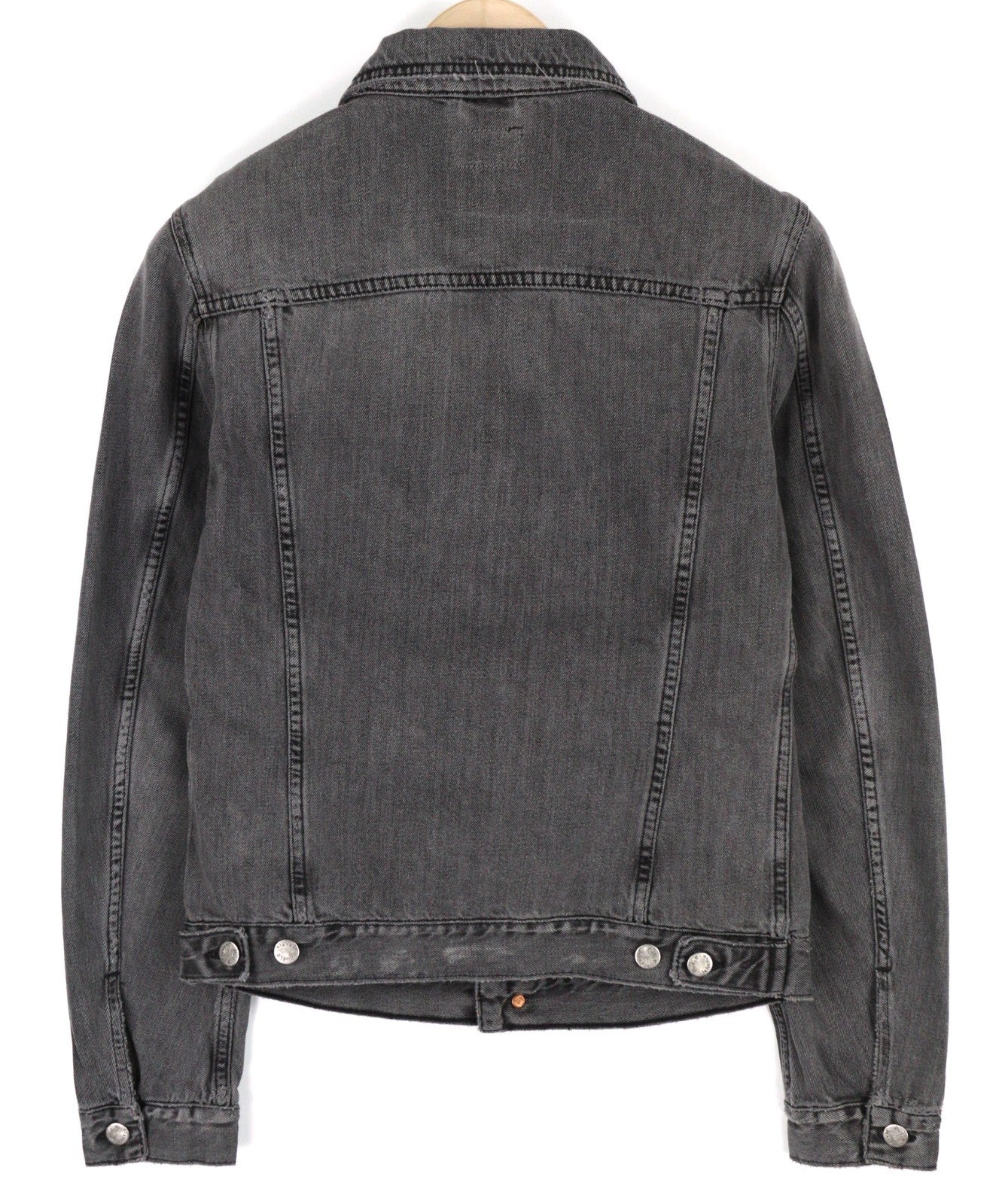 NUDIE JEANS Billy Men's S Desolation Grey Polo Neck Logo Patch Denim Jacket