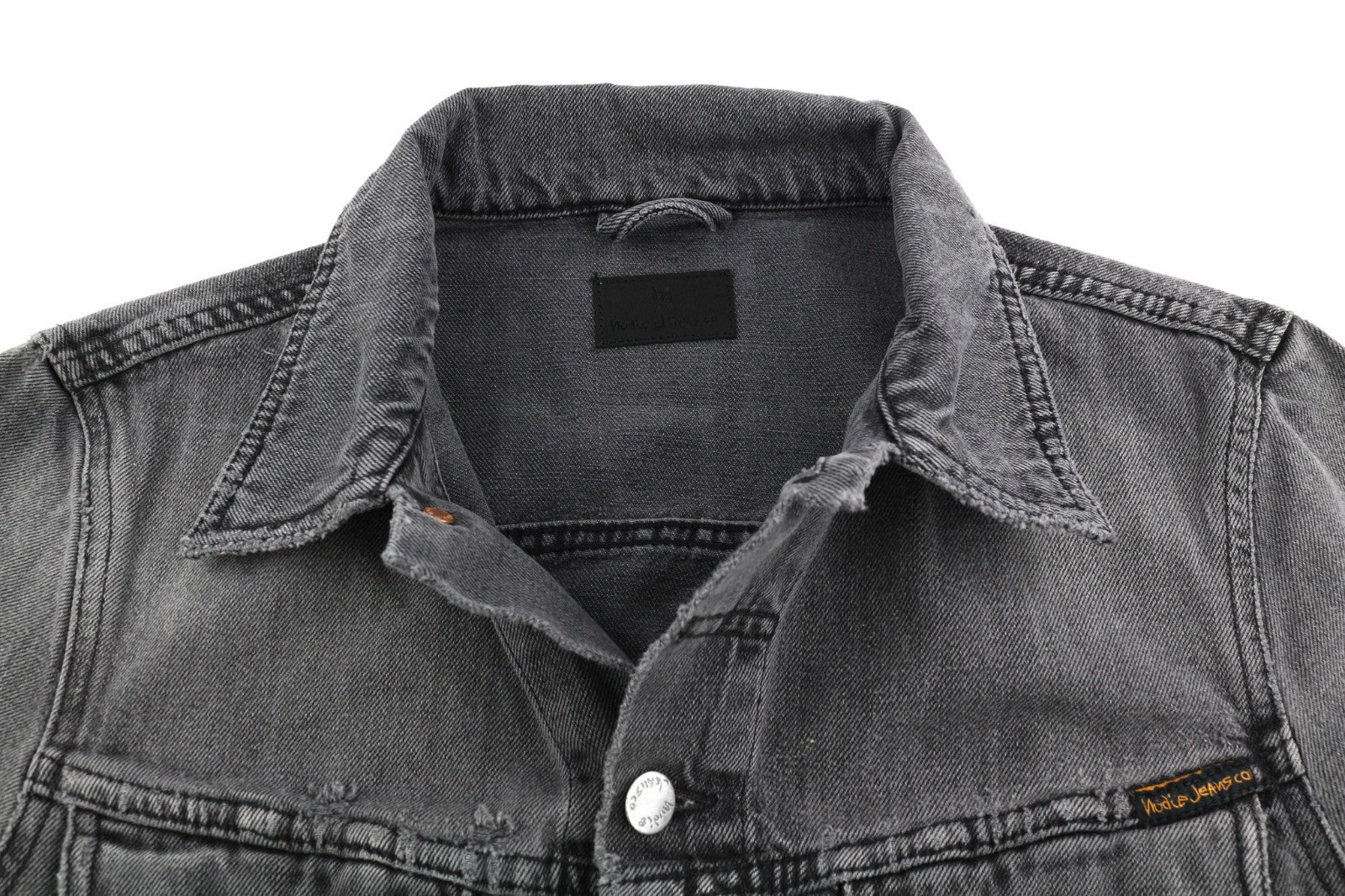 NUDIE JEANS Billy Men's S Desolation Grey Patch Pocket Polo Neck Denim Coat