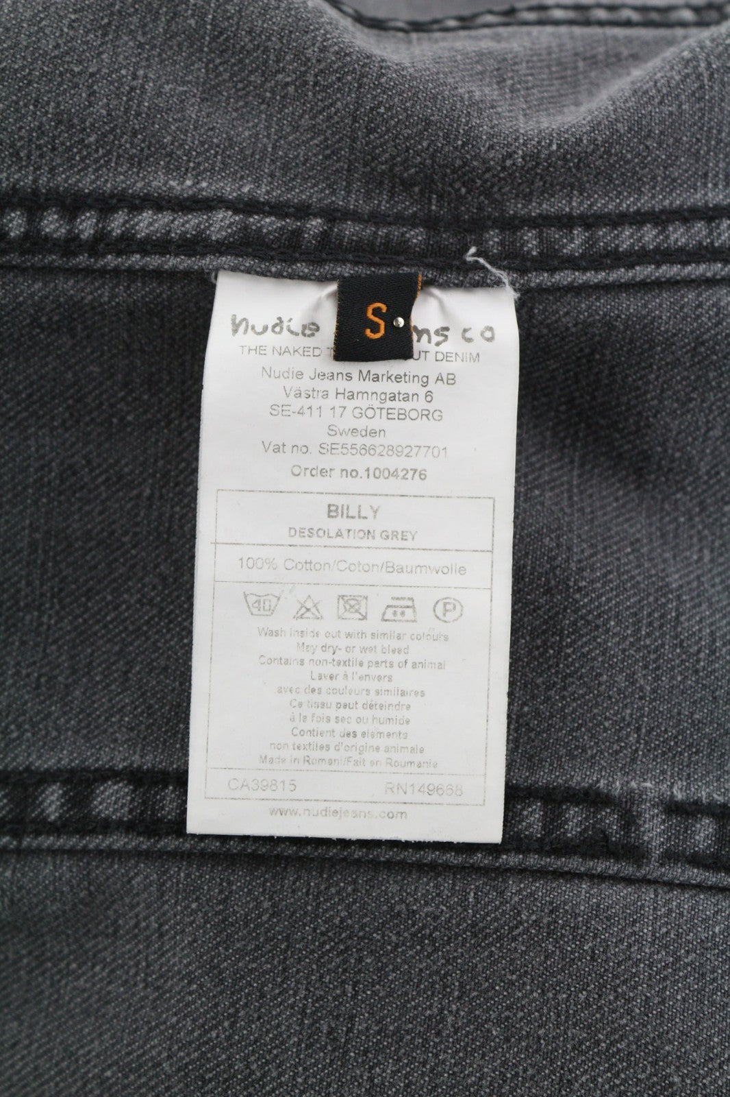 NUDIE JEANS Billy Men's S Desolation Grey Patch Pocket Polo Neck Denim Coat