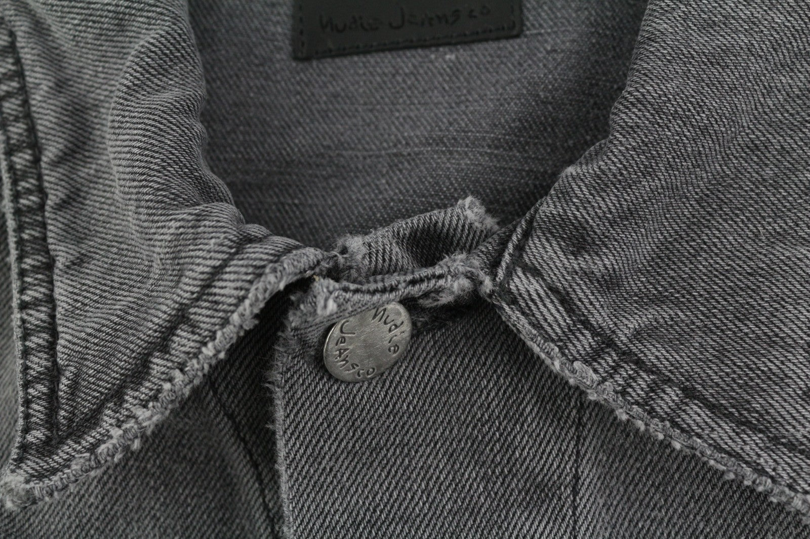 NUDIE JEANS Billy Men's S Desolation Grey Polo Collar Patch Pocket Denim