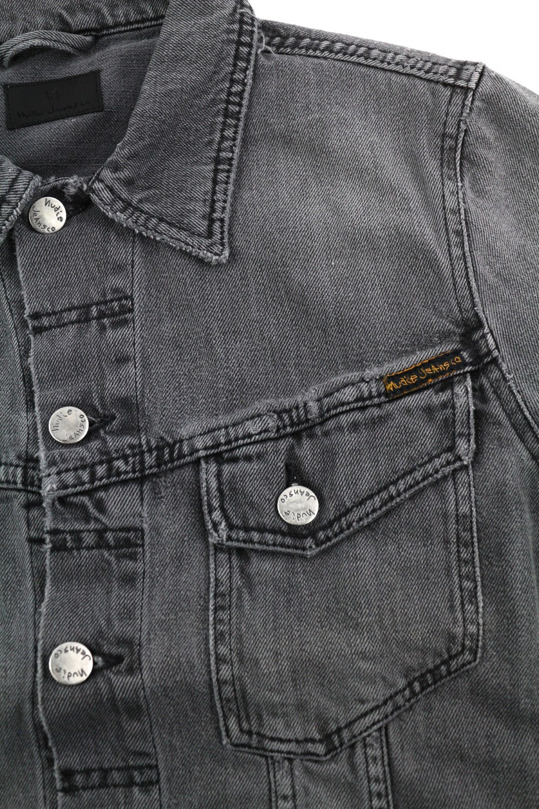 NUDIE JEANS Billy Men's S Desolation Grey Polo Collar Patch Pocket Denim