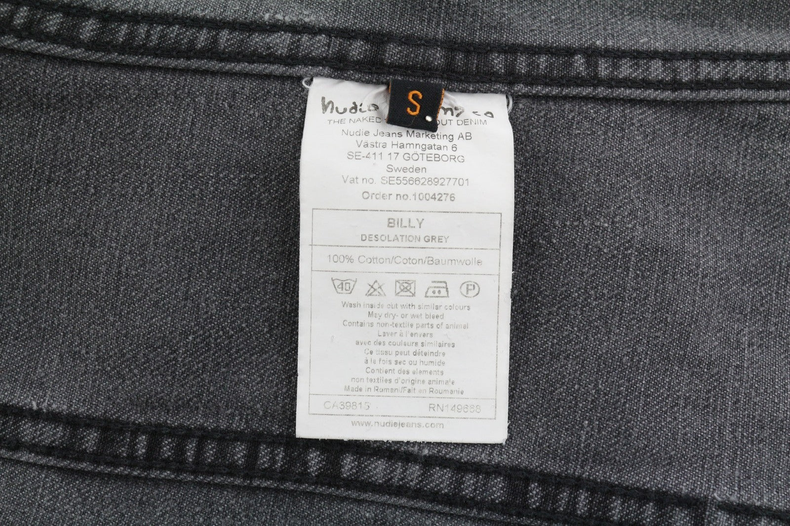 NUDIE JEANS Billy Men's S Desolation Grey Polo Collar Patch Pocket Denim