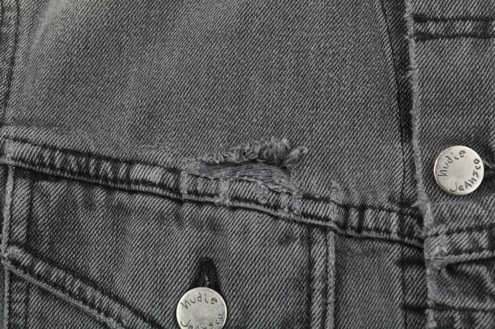 NUDIE JEANS Billy Men's S Desolation Grey Polo Collar Patch Pocket Denim