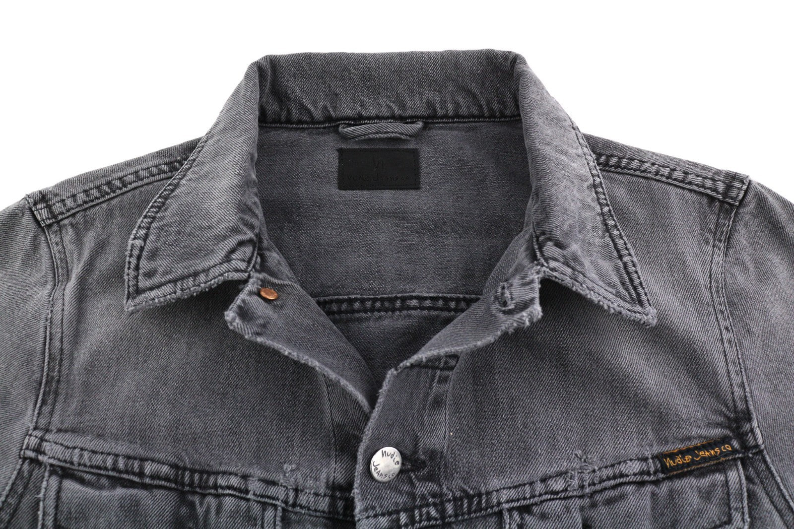 NUDIE JEANS Billy Men's S Desolation Polo Collar Patch Pocket Logo Denim