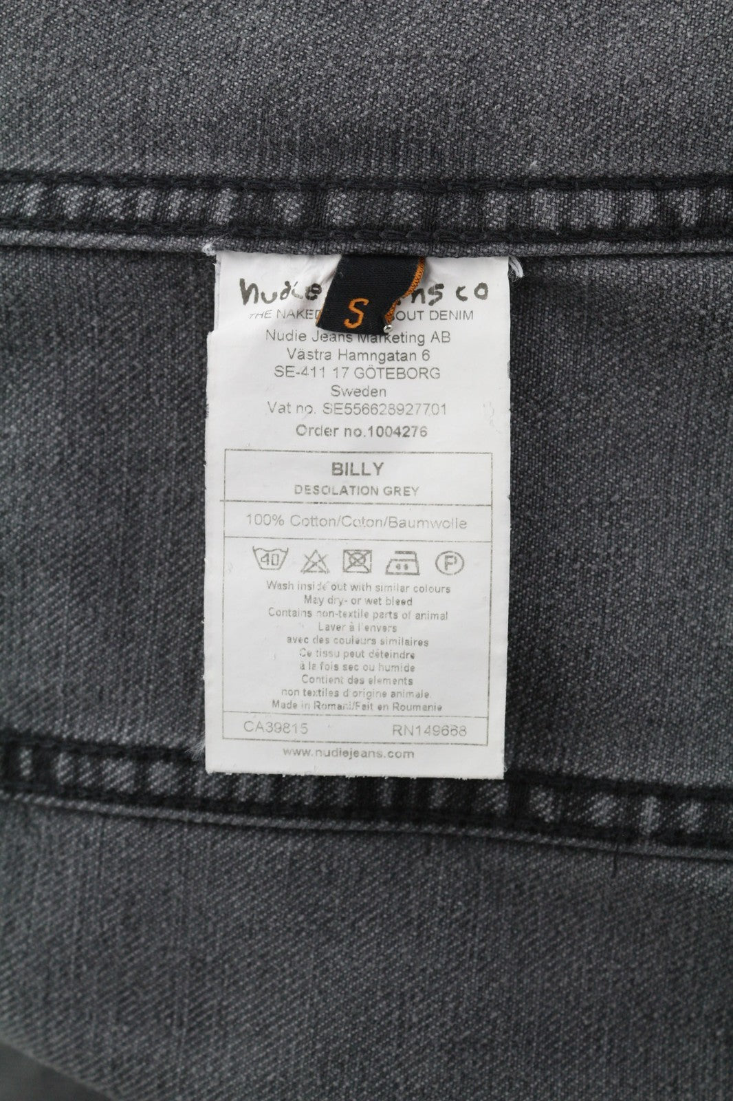 NUDIE JEANS Billy Men's S Desolation Polo Collar Patch Pocket Logo Denim