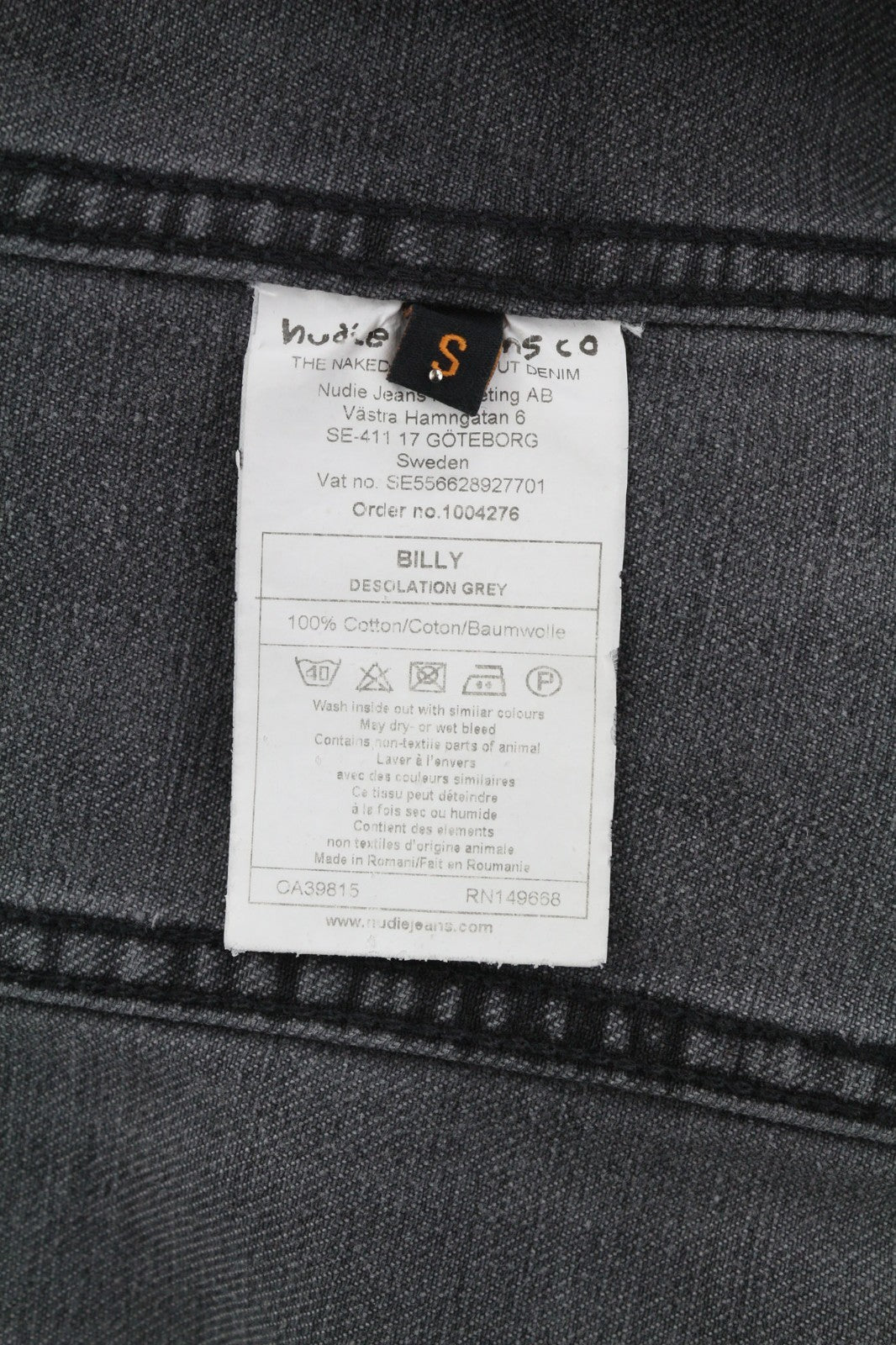 NUDIE JEANS Billy Men's S Desolation Polo Neck Unlined Patch Pocket Denim