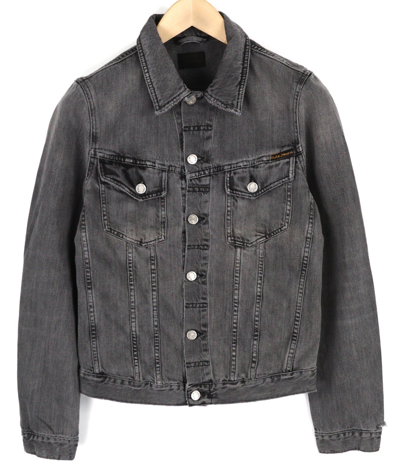 NUDIE JEANS Billy Men's S Desolation Unlined Patch Pocket Logo Denim Jacket