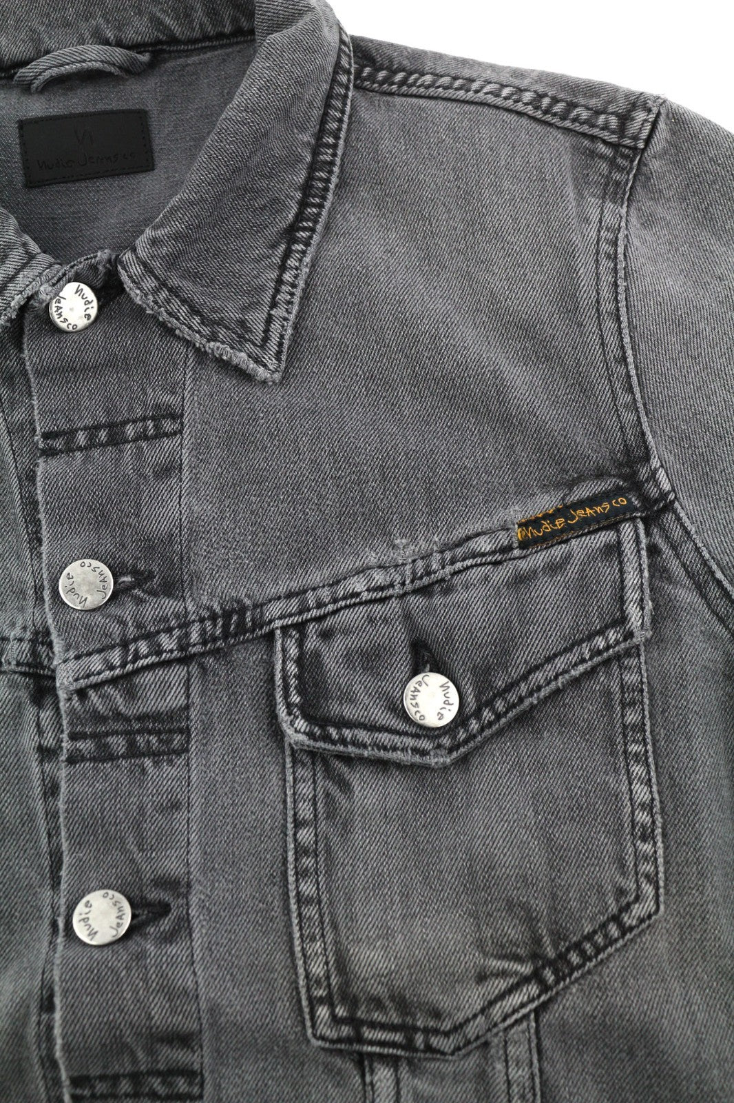 NUDIE JEANS Billy Men's S Desolation Unlined Patch Pocket Logo Denim Jacket