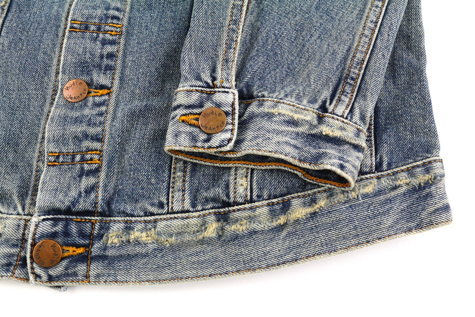 NUDIE JEANS Billy Men's M Shimmering Indigo Ripped Washed Polo Denim Jacket