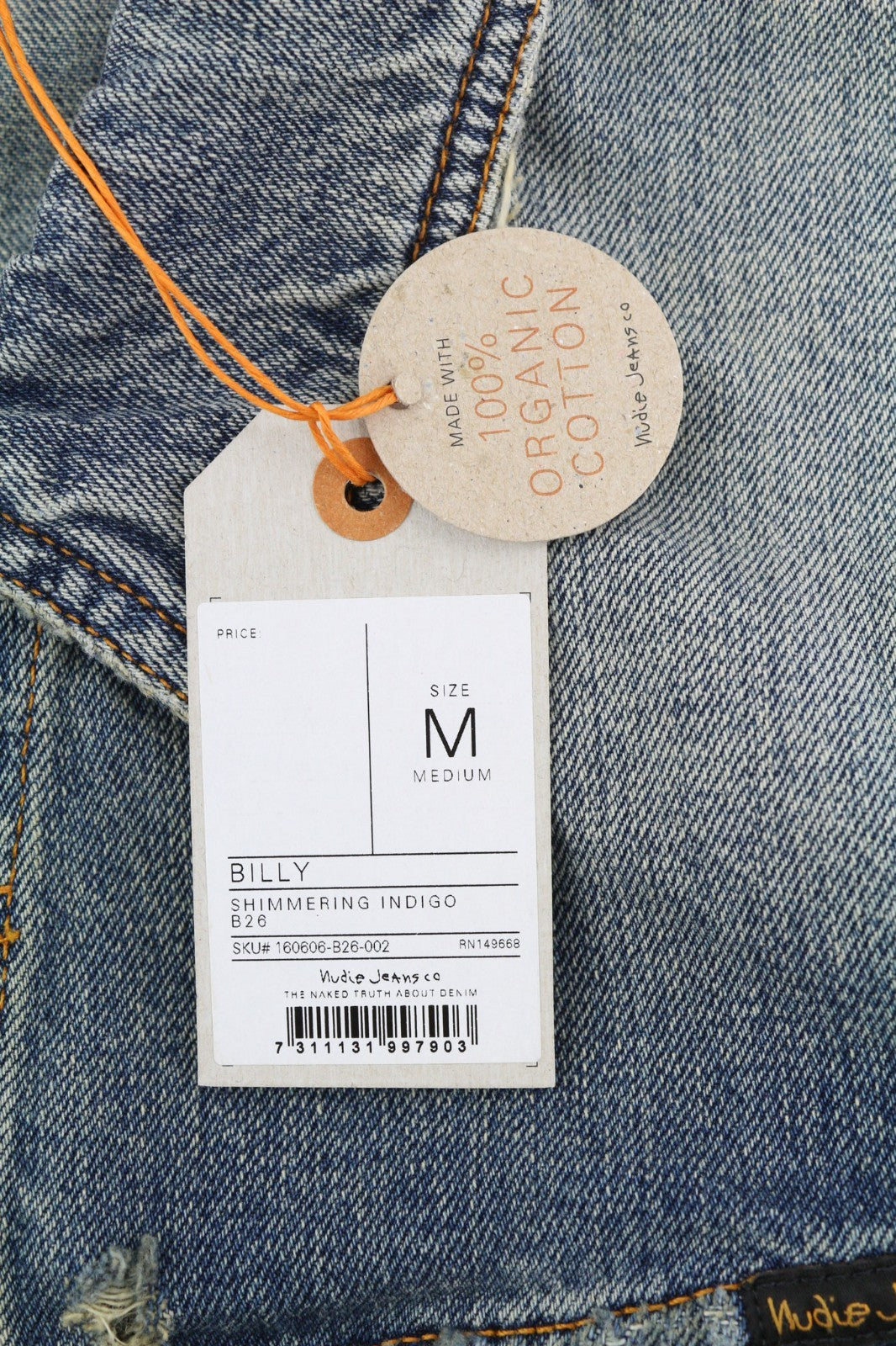 NUDIE JEANS Billy Men's M Shimmering Indigo Ripped Washed Polo Denim Jacket