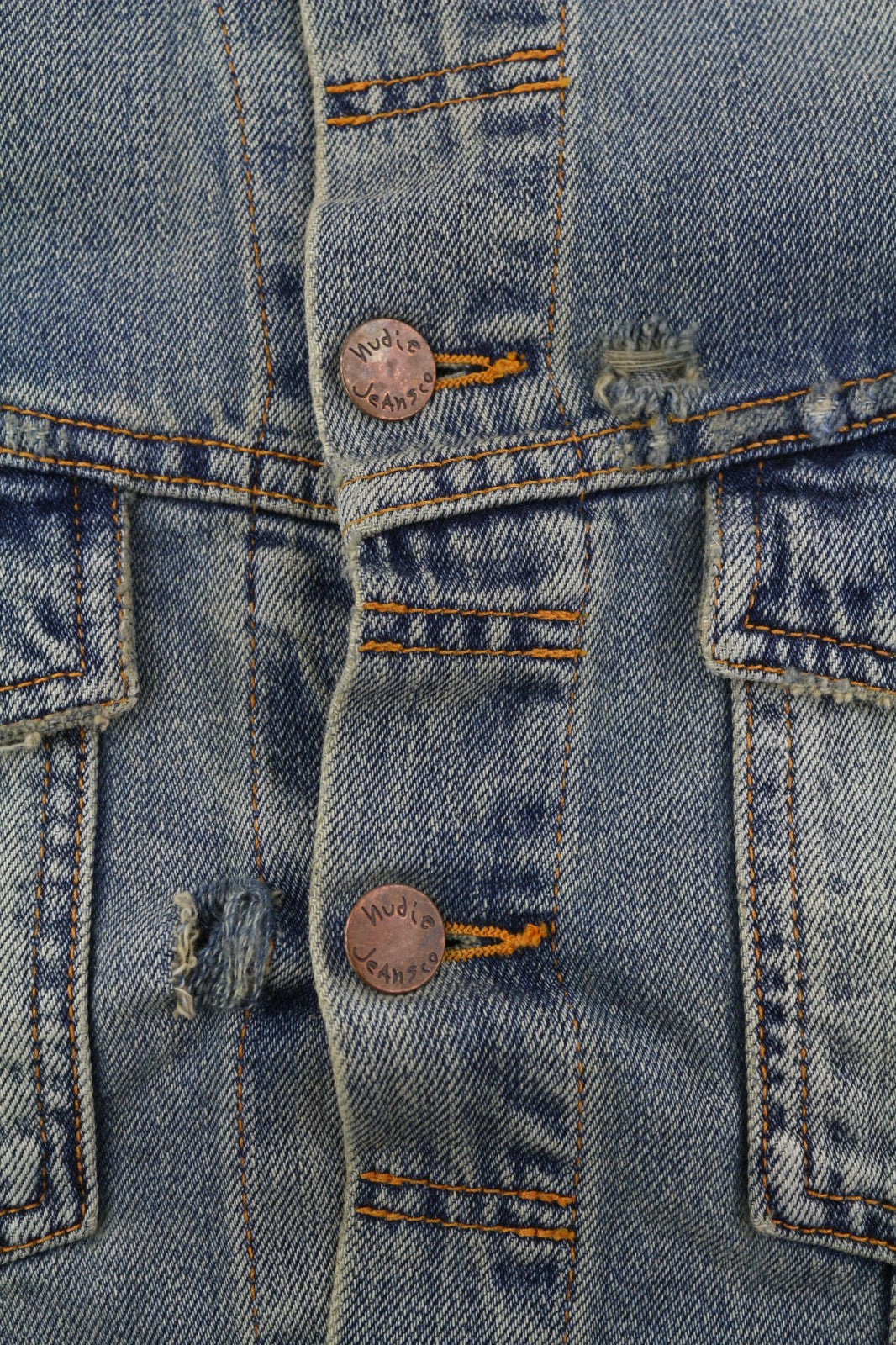 NUDIE JEANS Billy Men's M Shimmering Indigo Ripped Washed Polo Logo Jacket