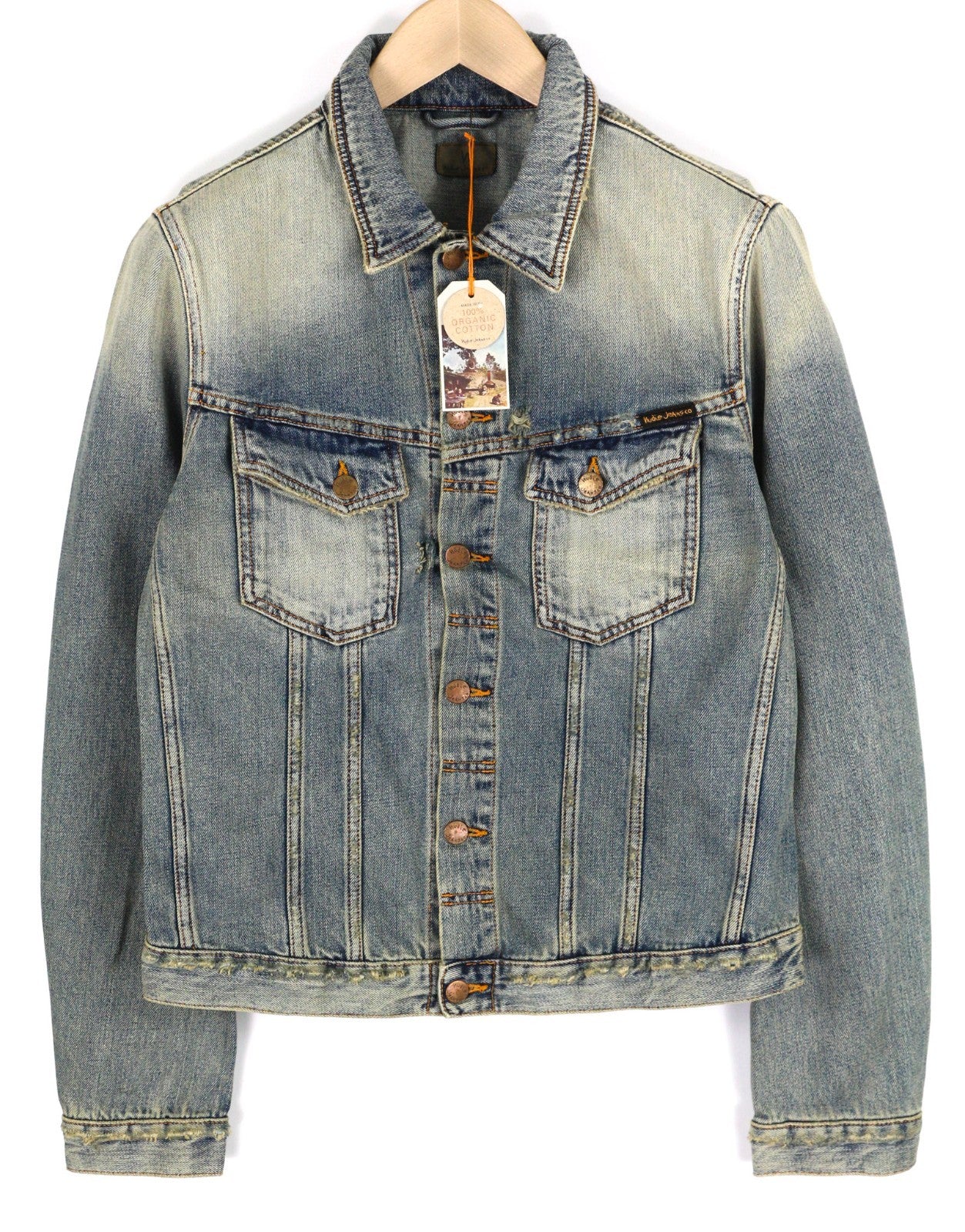 NUDIE JEANS Billy Men's M Shimmering Indigo Ripped Washed Polo Logo Jacket