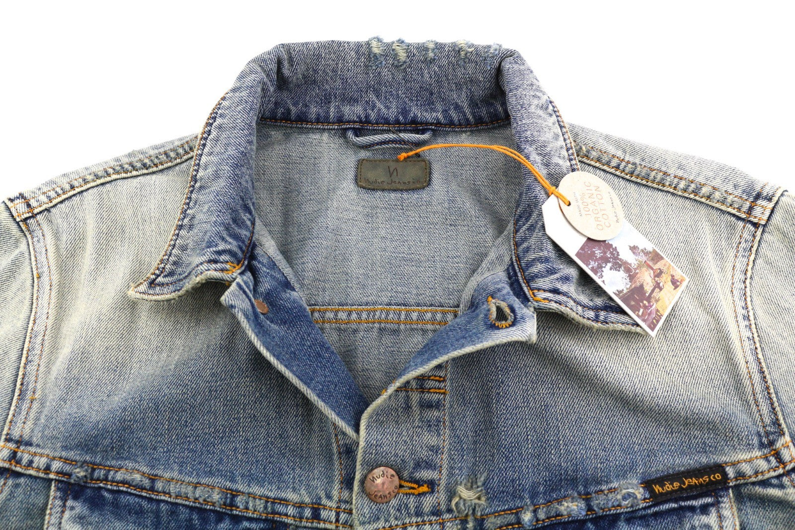 NUDIE JEANS Billy Men's M Shimmering Indigo Ripped Washed Polo Logo Jacket