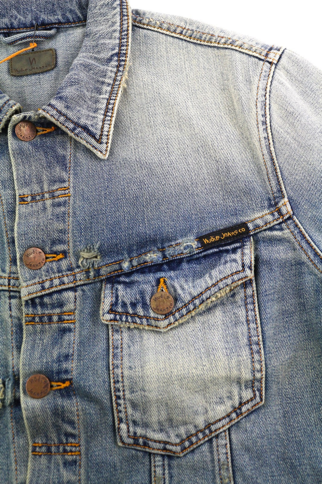 NUDIE JEANS Billy Men's M Shimmering Indigo Ripped Washed Polo Logo Jacket