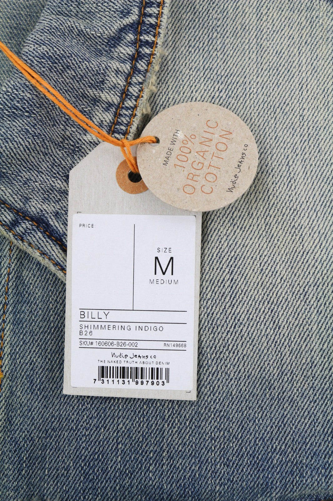 NUDIE JEANS Billy Men's M Shimmering Indigo Ripped Washed Polo Logo Jacket