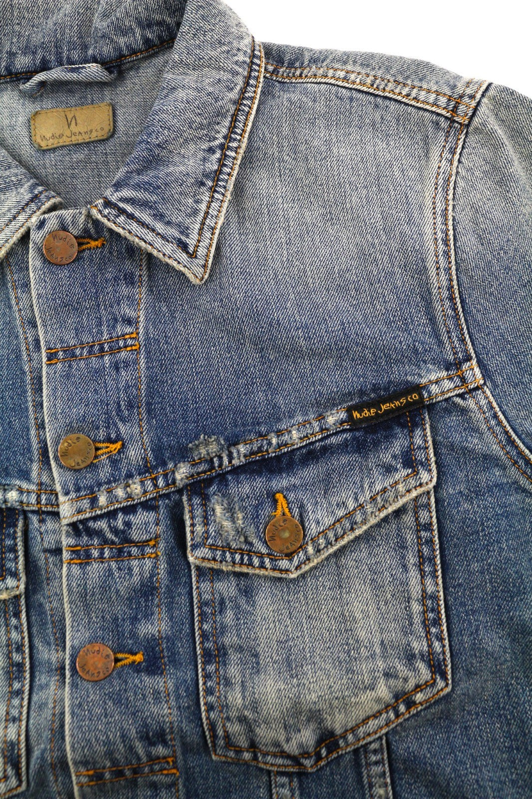 NUDIE JEANS Billy Men's M Shimmering Indigo Washed Denim Polo Button Jacket