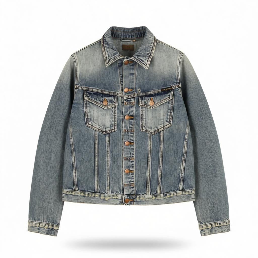 NUDIE JEANS Billy Men's S Shimmering Indigo Ripped Polo Neck Washed Jacket