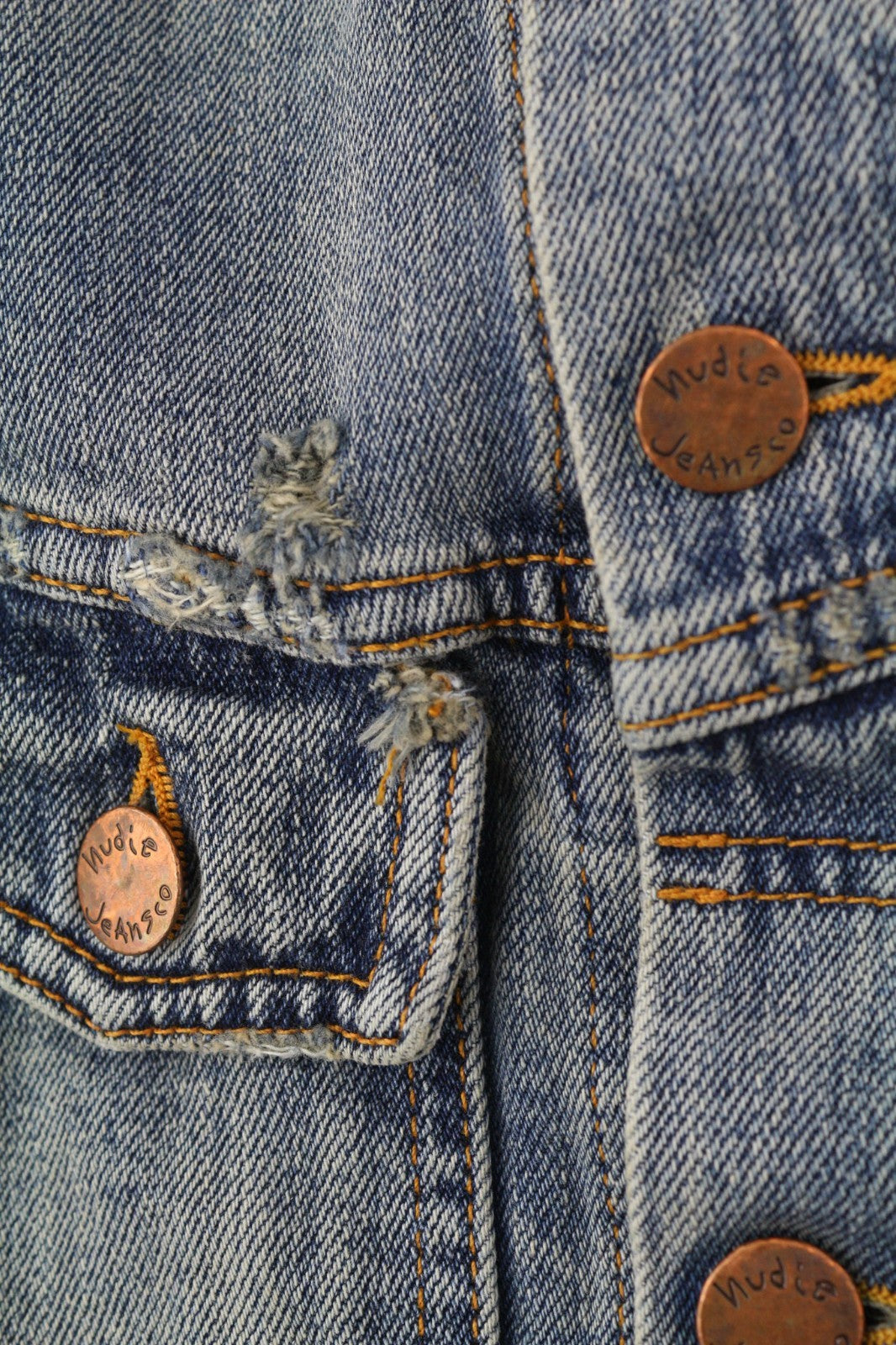 NUDIE JEANS Billy Men's S Shimmering Indigo Ripped Polo Neck Washed Jacket