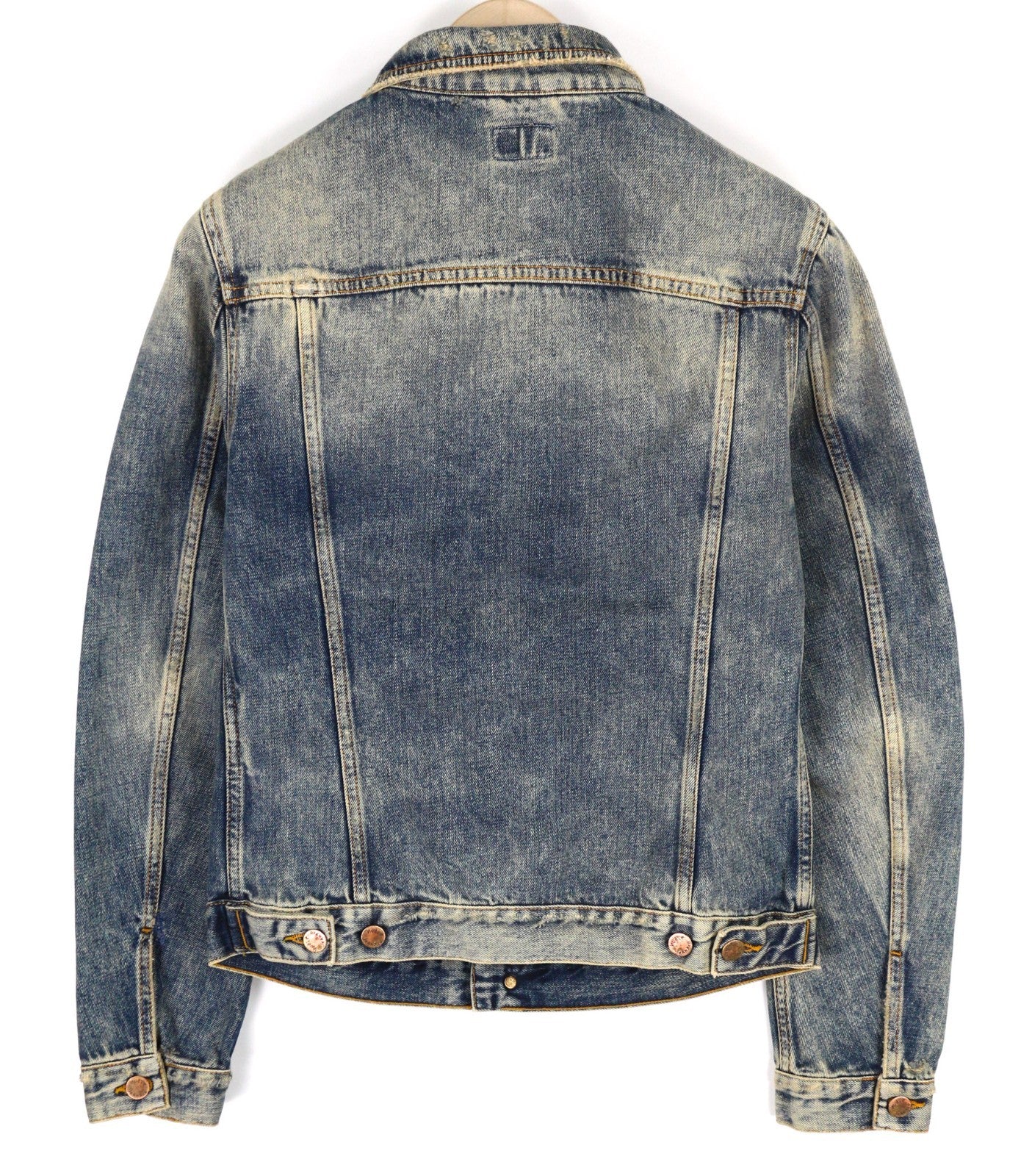 NUDIE JEANS Billy Men's S Shimmering Indigo Distress Polo Neck Denim Jacket