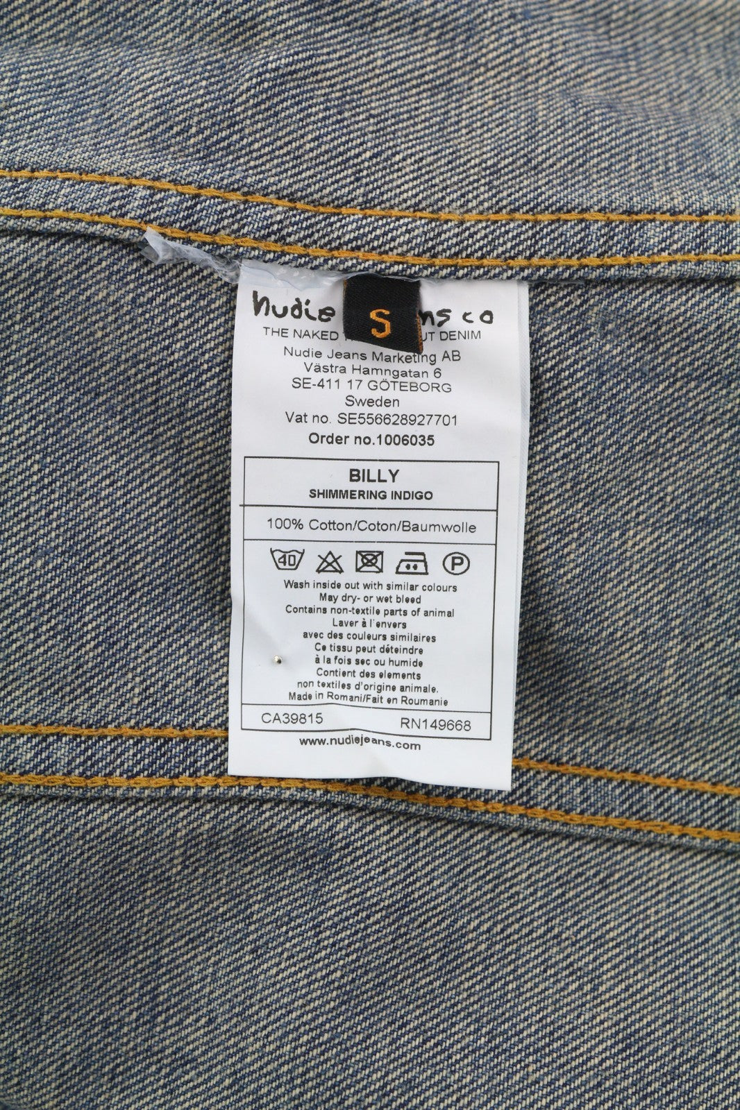 NUDIE JEANS Billy Men's S Shimmering Indigo Distress Polo Neck Denim Jacket