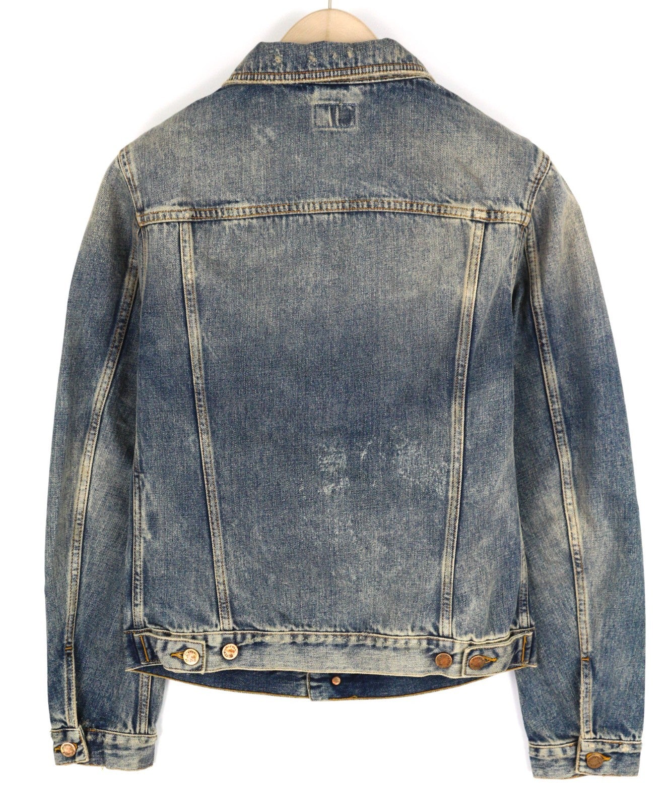 NUDIE JEANS Billy Men's S Shimmering Indigo Ripped Polo Collar Denim Coat