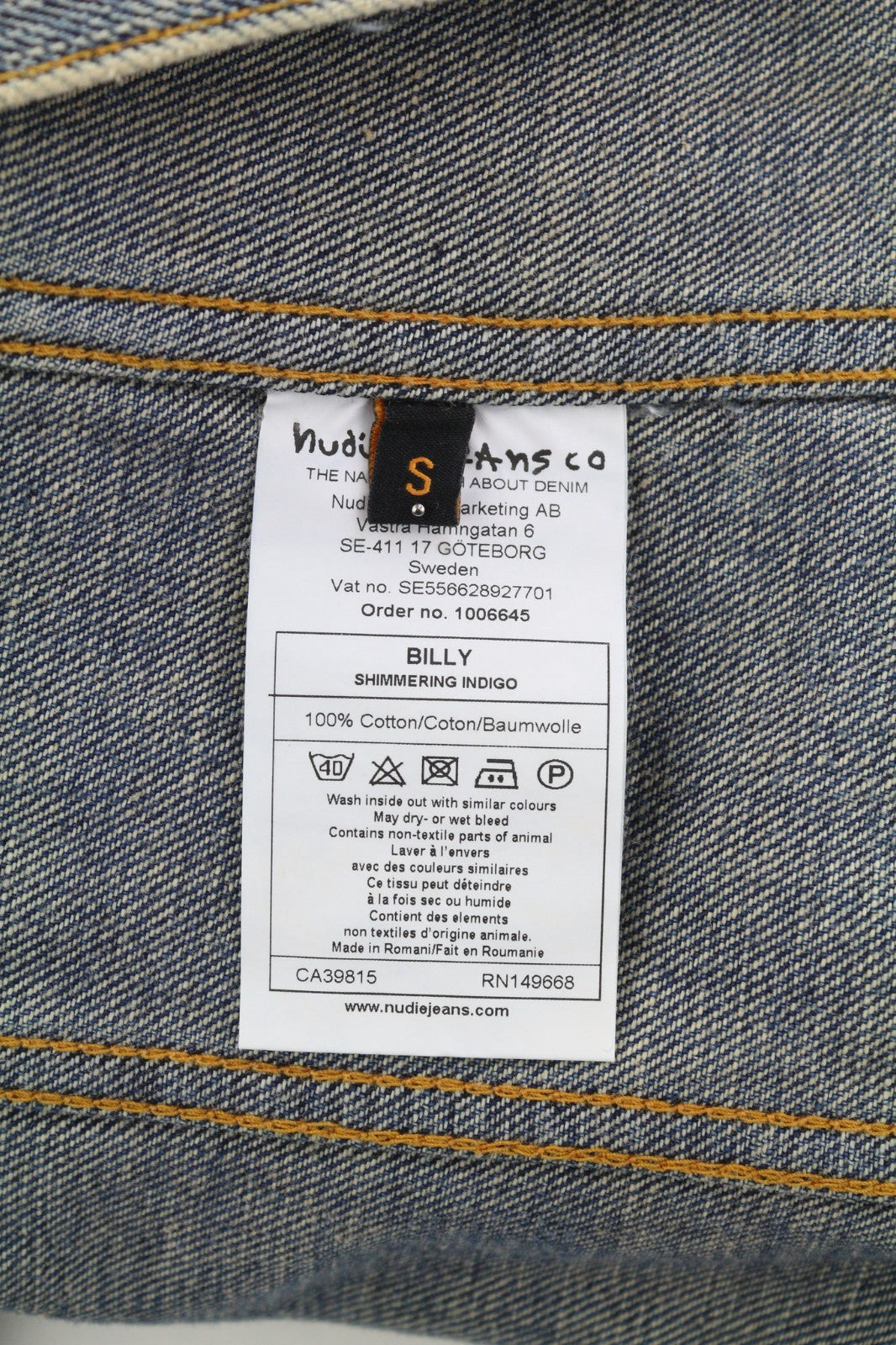 NUDIE JEANS Billy Men's S Shimmering Indigo Ripped Polo Logo Denim Jacket