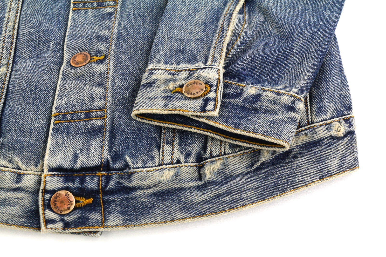 NUDIE JEANS Billy Men's S Shimmering Indigo Ripped Polo Logo Button Jacket