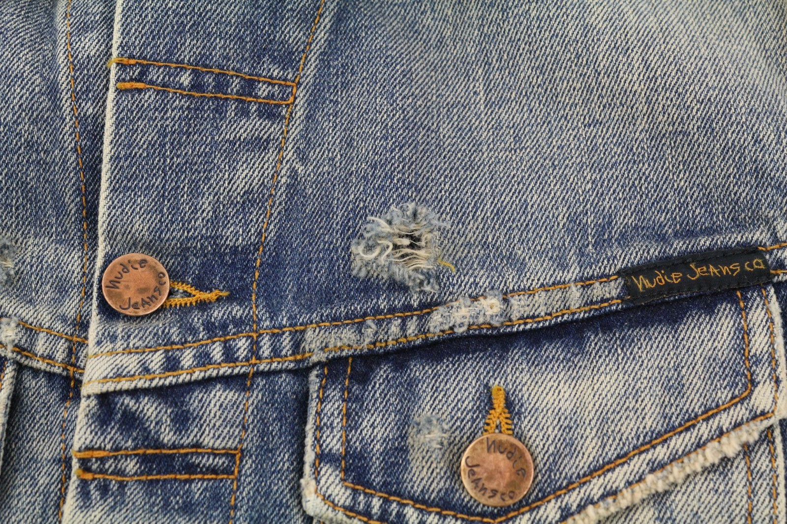 NUDIE JEANS Billy Men's S Shimmering Indigo Ripped Polo Logo Button Jacket