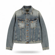 NUDIE JEANS Billy Men's S Shimmering Indigo Ripped Polo Denim Button Jacket