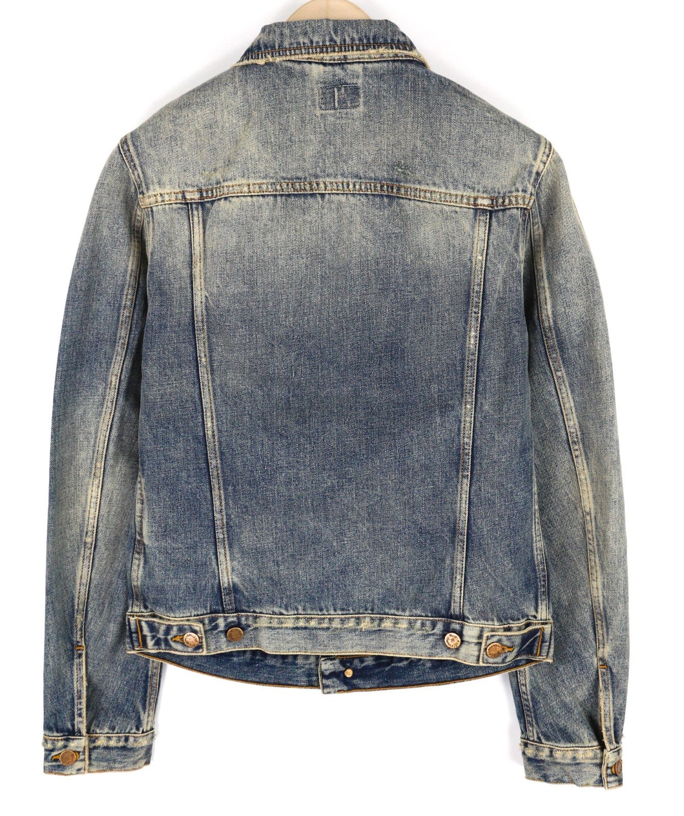 NUDIE JEANS Billy Men's S Shimmering Indigo Ripped Polo Denim Button Jacket