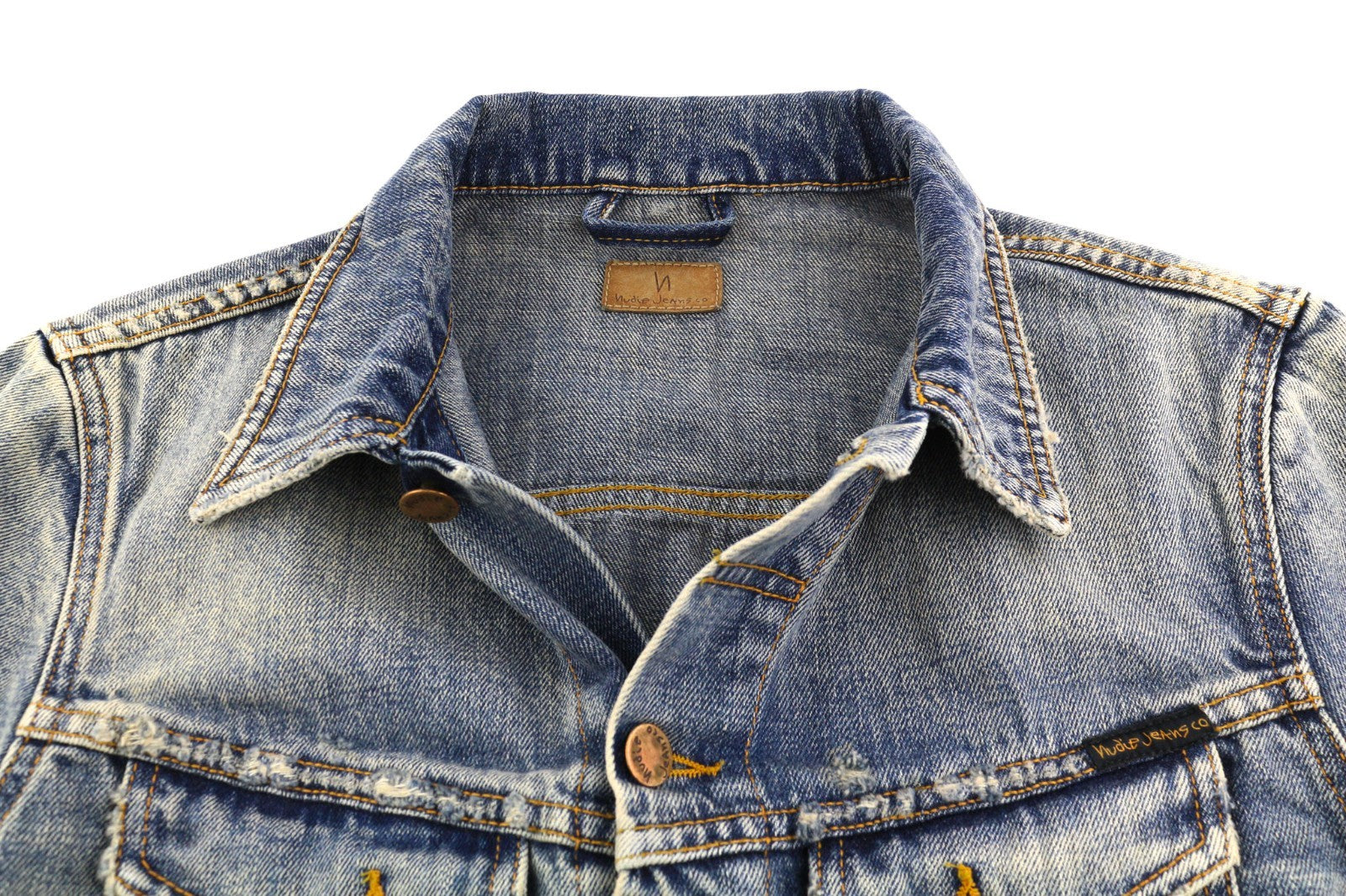 NUDIE JEANS Billy Men's S Shimmering Indigo Ripped Denim Spread Button Jacket