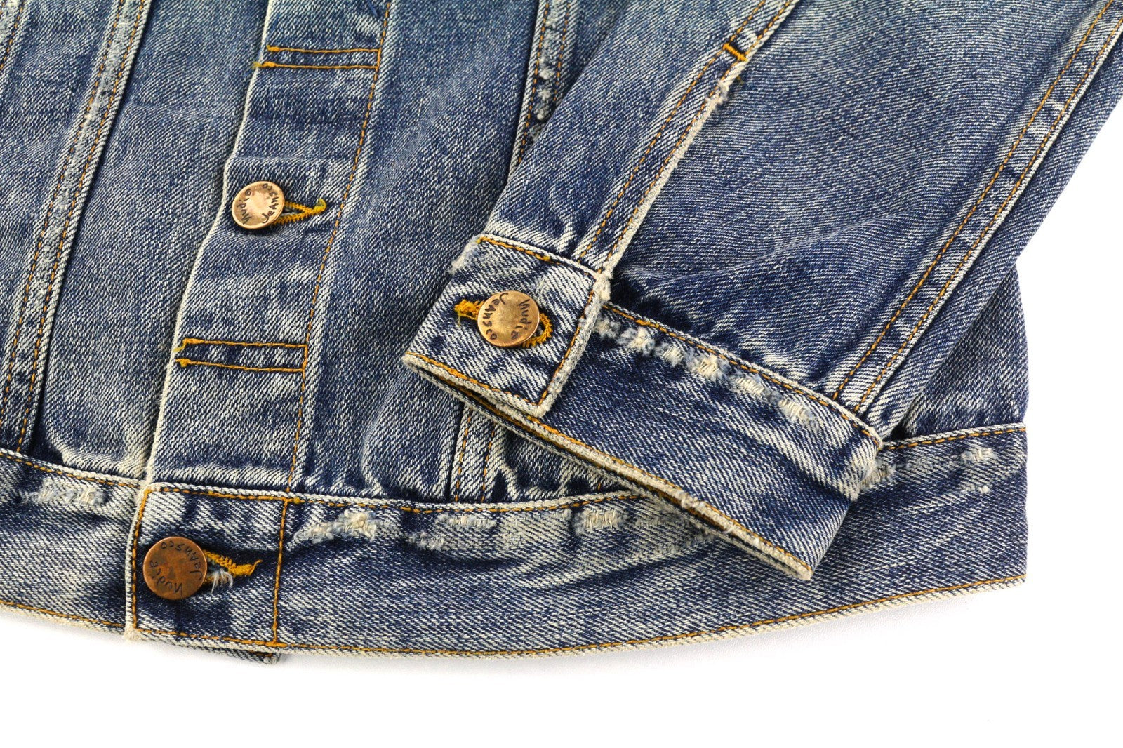 NUDIE JEANS Billy Men's S Shimmering Indigo Washed Denim Polo Logo Jacket