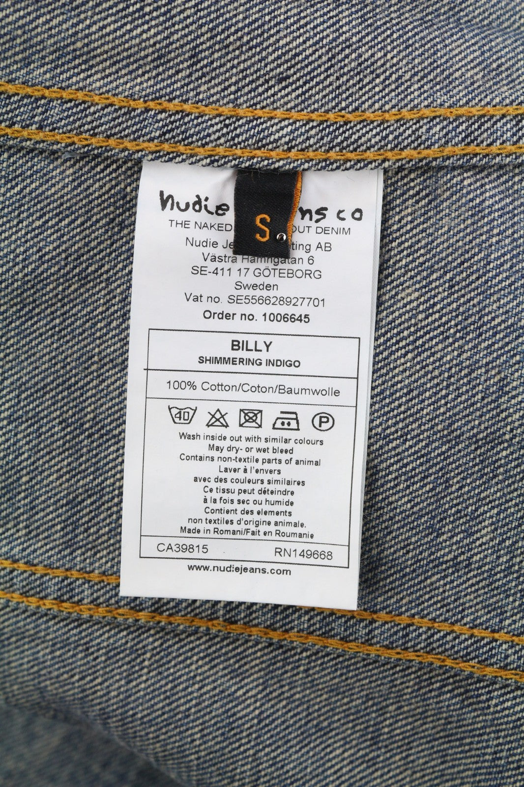 NUDIE JEANS Billy Men's S Shimmering Indigo Washed Denim Polo Logo Jacket