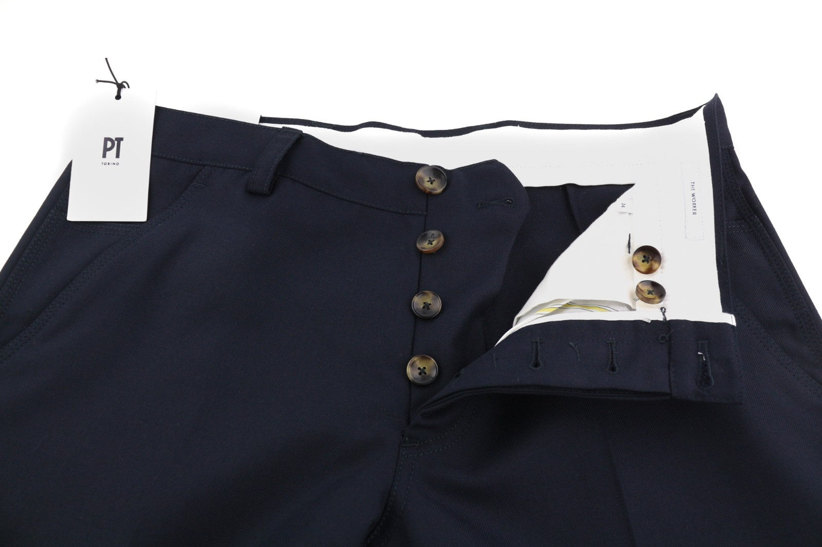 PT TORINO The Worker Men's W34 Wool Fleece Blend Tapered Button Trousers