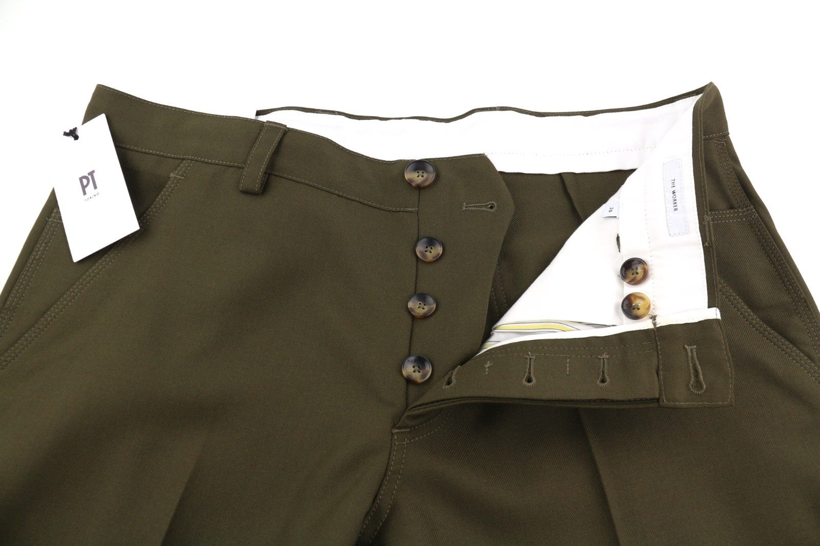 PT TORINO The Worker Men's W36 Brown Wool Fleece Blend Tapered Trousers