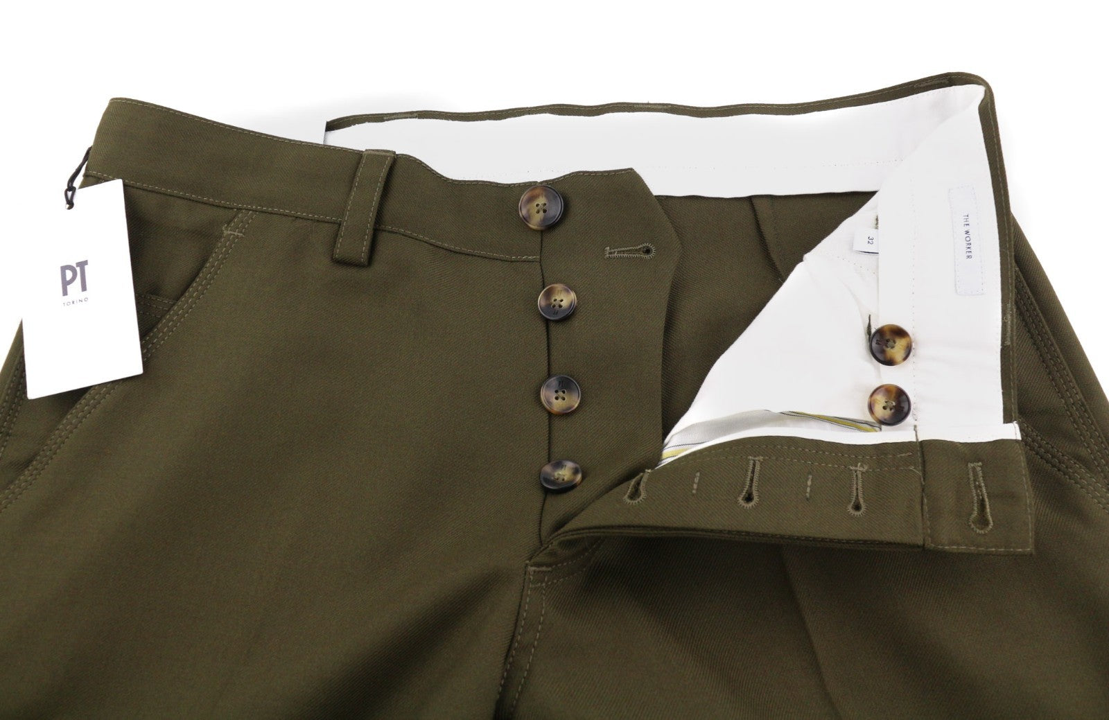 PT TORINO The Worker Men's W32 Brown Wool Blend Fleece Tapered Trousers