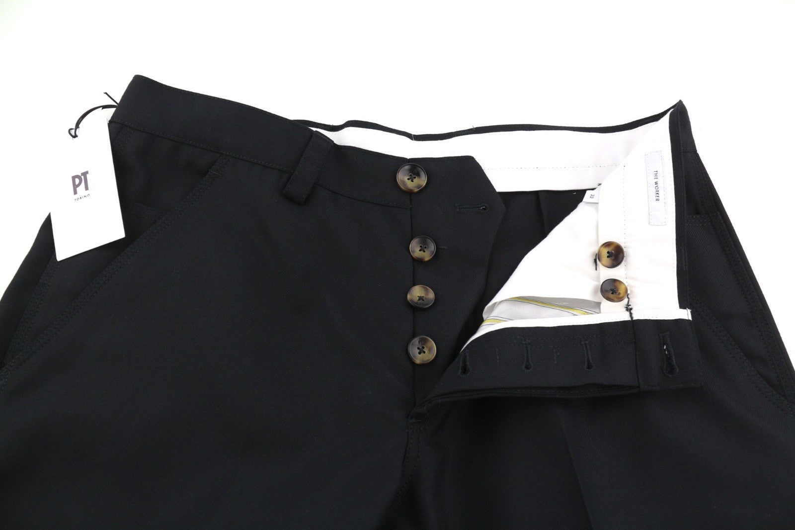 PT TORINO The Worker Men's W32 Wool Fleece Blend Tapered Fit Buttoned Trousers